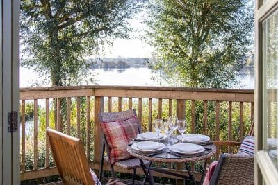 Mill Village 75, looking out over the decking to the lake