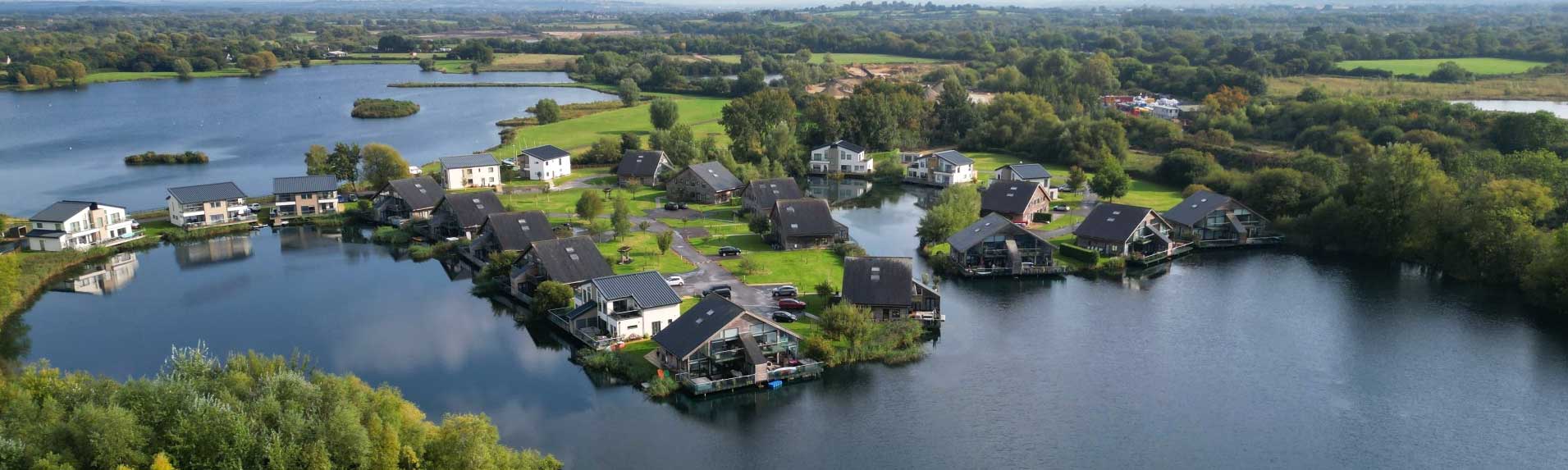 Aerial image of properties at Waters Edge lake 