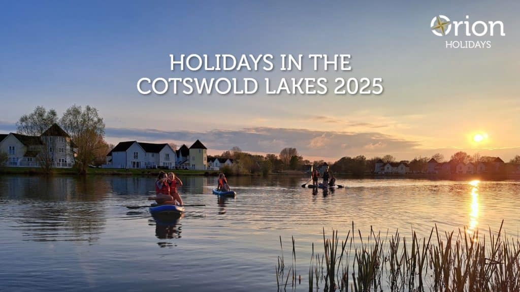 Front cover of the Orion Holidays Brochure 2025 showing people paddleboarding on a lake.